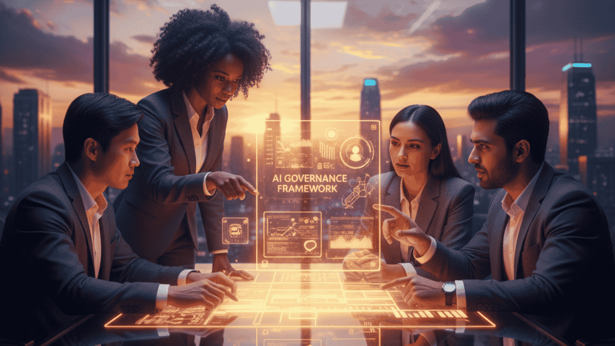 Technical diagram illustrating the relationship between AI Governance layers and financial ROI, highlighting risk mitigation and strategic scaling.